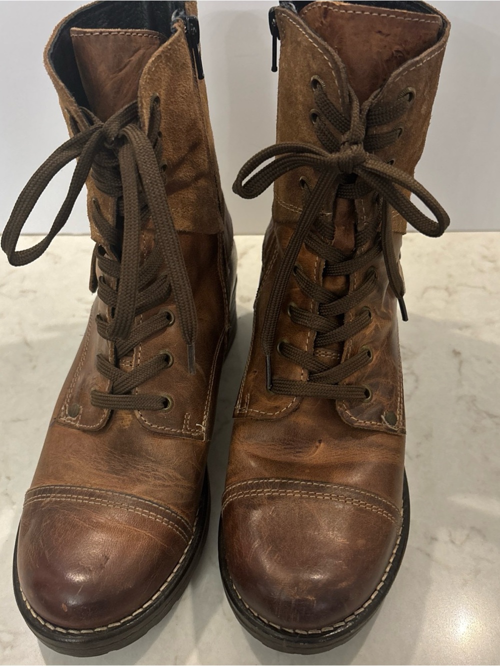 Women's Taos Brown Leather Lace-Up Combat Boots